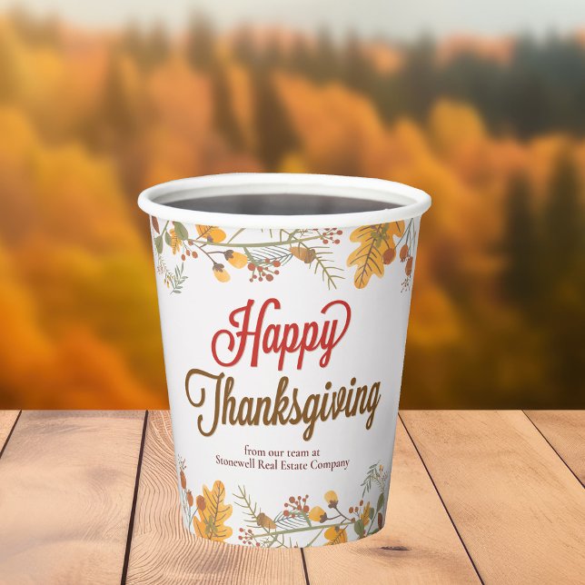 Happy Thanksgiving Chic Fall Leaves Company Party Paper Cups (Creator Uploaded)