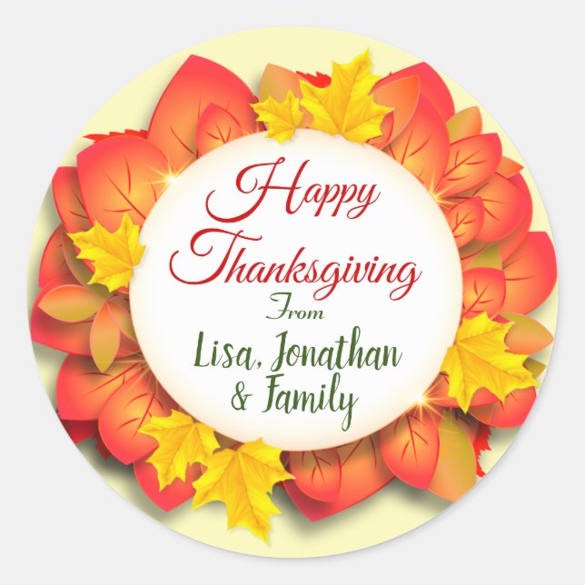 Happy Thanksgiving Classic Round Sticker (Front)