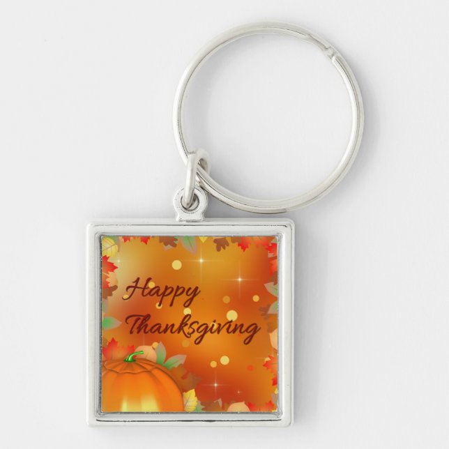 Happy Thanksgiving Colorful Autumn Leaves Key Ring (Front)