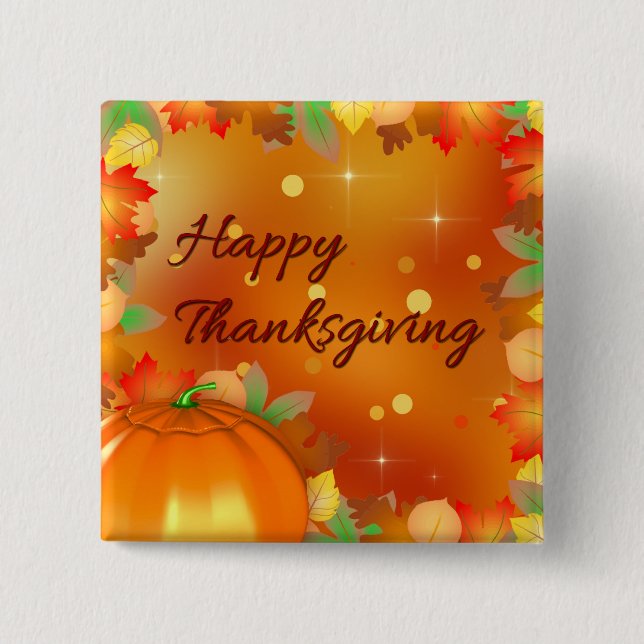 Happy Thanksgiving Colourful Autumn Leaves 15 Cm Square Badge (Front)