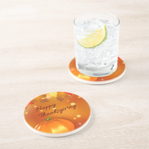 Happy Thanksgiving Colourful Autumn Leaves Coaster
