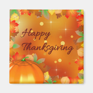 Happy Thanksgiving Colourful Autumn Leaves Magnet