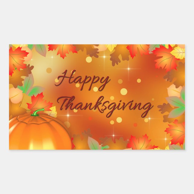Happy Thanksgiving Colourful Autumn Leaves Rectangular Sticker (Front)