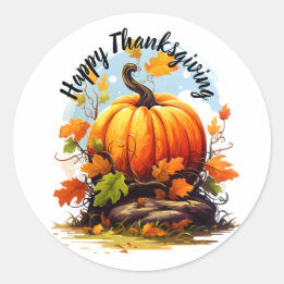 Happy Thanksgiving colourful pumpkin Classic Round Sticker