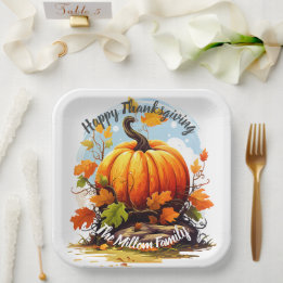 Happy Thanksgiving colourful pumpkin editable Paper Plate