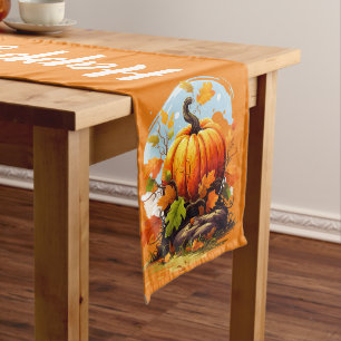 Happy Thanksgiving colourful pumpkin  Medium Table Runner