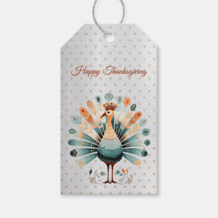 Happy Thanksgiving Colourful Turkey Golden Stars Gift Tags