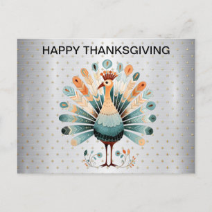Happy Thanksgiving Colourful Turkey Golden Stars Postcard