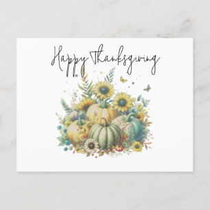 Happy Thanksgiving  Colourful Watercolor Pumpkin Holiday Postcard