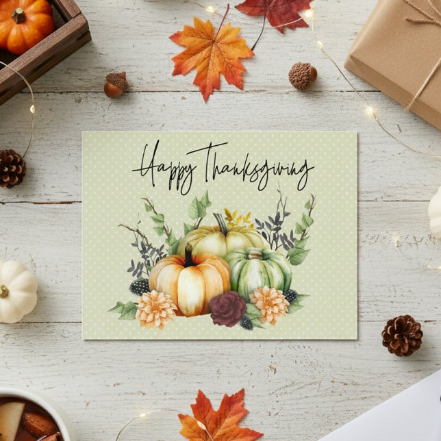 Happy Thanksgiving Colourful Watercolor Pumpkin Postcard (Creator Uploaded)