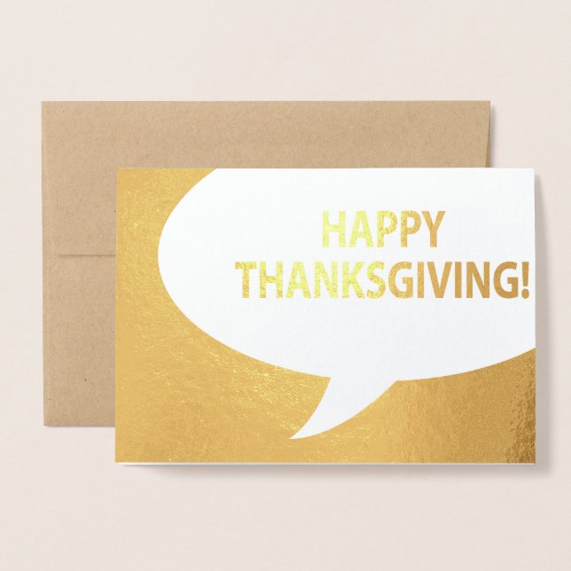 Happy Thanksgiving Comic Bubble Gold Foil Card (Front With Envelope)