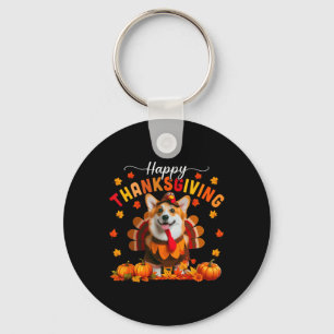 Happy Thanksgiving Corgi Cosplay Fall Turkey Owner Key Ring