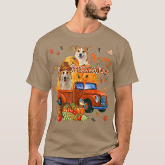 Happy Thanksgiving Corgis On Pickup Truck With Pum T-Shirt