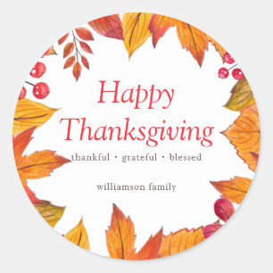 Happy Thanksgiving Country Rustic Autumn Foliage Classic Round Sticker