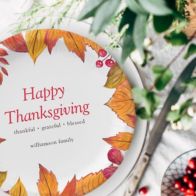 Happy Thanksgiving Country Rustic Autumn Foliage Paper Plate (Creator Uploaded)