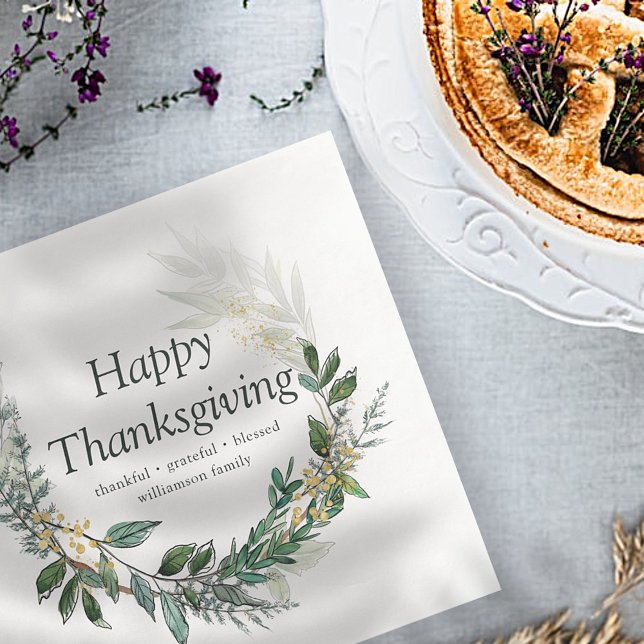 Happy Thanksgiving Country Rustic Foliage Wreath Napkin (Creator Uploaded)