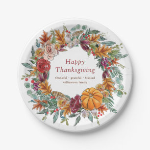 Happy Thanksgiving Country Rustic Pumpkin Wreath Paper Plate