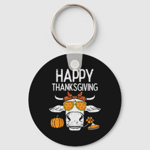Happy Thanksgiving Cow Fall Autumn Farmer Men Wome Key Ring