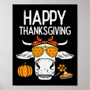 Happy Thanksgiving Cow Fall Autumn Farmer Men Wome Poster