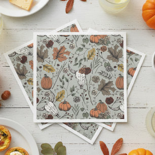 Happy Thanksgiving Cow Skull Fall Harvest Napkin