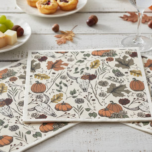Happy Thanksgiving Cow Skull Fall Harvest Napkin