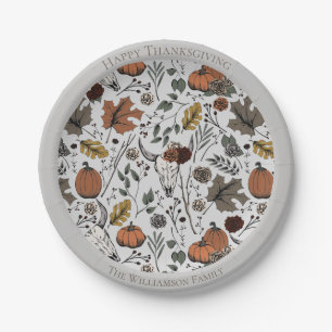 Happy Thanksgiving Cow Skull Fall Harvest Paper Plate