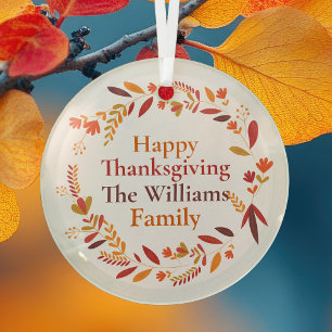 Happy Thanksgiving Custom Autumn Leaf Wreath Glass Tree Decoration