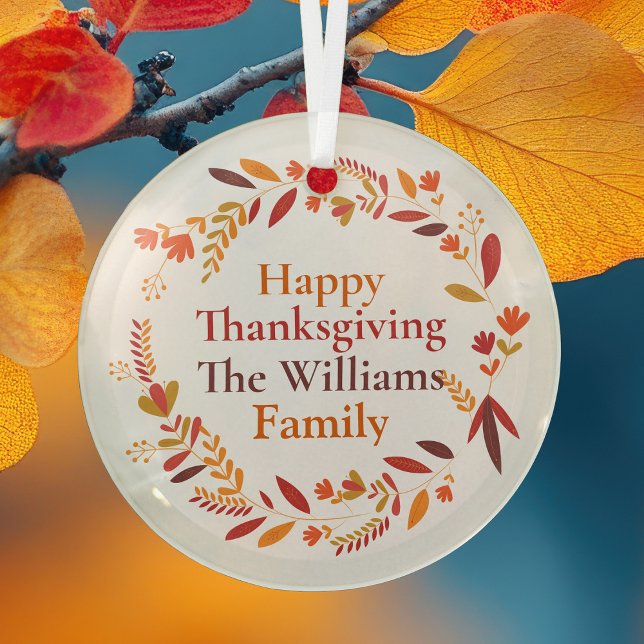 Happy Thanksgiving Custom Autumn Leaf Wreath Glass Tree Decoration (Creator Uploaded)