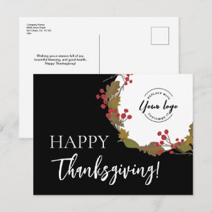 Happy Thanksgiving Custom business logo Holiday Postcard