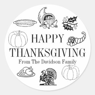 Happy Thanksgiving custom family name cute favour Classic Round Sticker