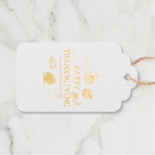 Happy Thanksgiving custom family name gold Gift Tags
