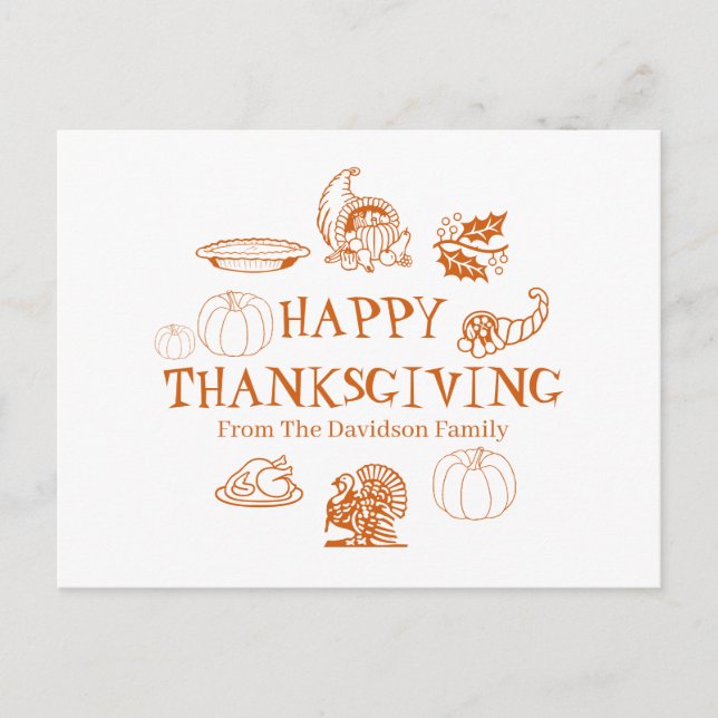 Happy Thanksgiving custom family name  Holiday Postcard (Front)
