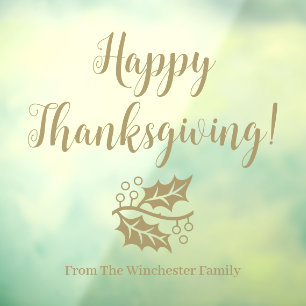 Happy Thanksgiving custom gold script foliage