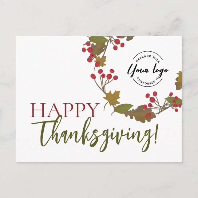 Happy Thanksgiving Custom logo Fall Foliage Holiday Postcard (Front)