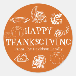 Happy Thanksgiving custom name gift favour Classic Round Sticker
