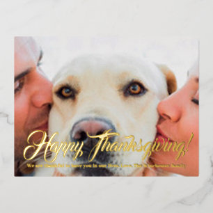 Happy Thanksgiving custom photo and text elegant Foil Holiday Postcard