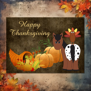 Happy Thanksgiving Cute Appaloosa Horse and Turkey Holiday Card