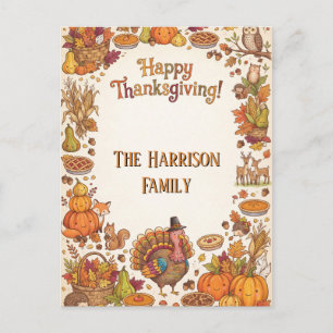 Happy Thanksgiving Cute Autumn Design with Text Postcard