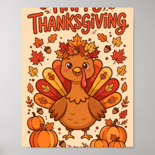 Happy Thanksgiving — Cute Cartoon Turkey Poster