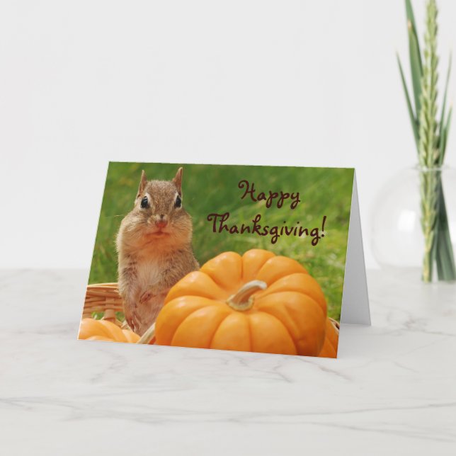 Happy Thanksgiving Cute Chipmunk Card (Front)