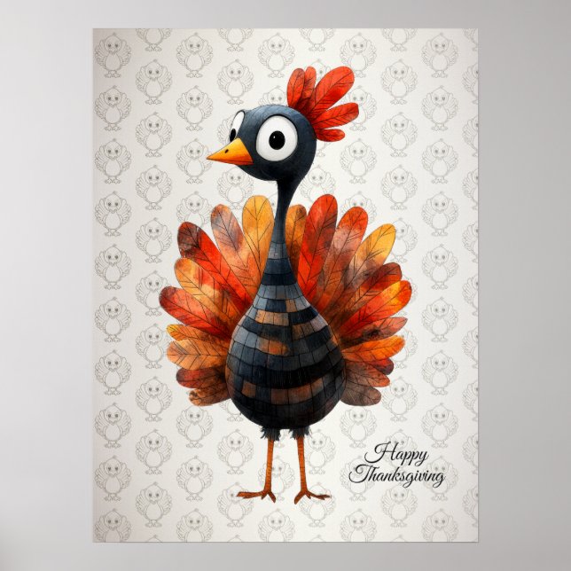 Happy Thanksgiving Cute Colourful Baby Turkey Poster (Front)