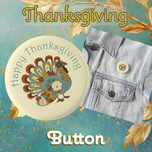 Happy Thanksgiving Cute Colourful Turkey 3 Cm Round Badge