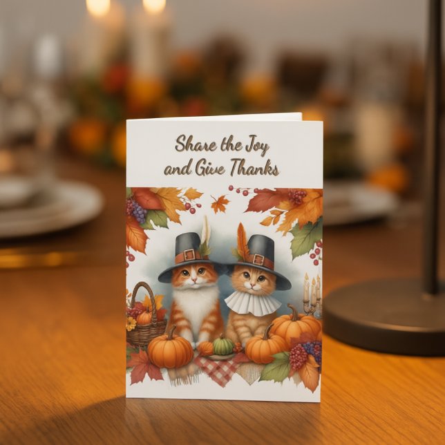 Happy Thanksgiving Cute Pilgrim Cats Holiday (Thanksgiving card with Cute Pilgrim Cats. Personalize greeting inside)
