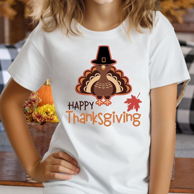 Happy Thanksgiving Cute Pilgrim Turkey T-Shirt (Happy Thanksgiving Cute Pilgrim Turkey T-Shirt)