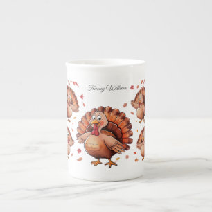 Happy Thanksgiving Cute Turkey Bone China Mug