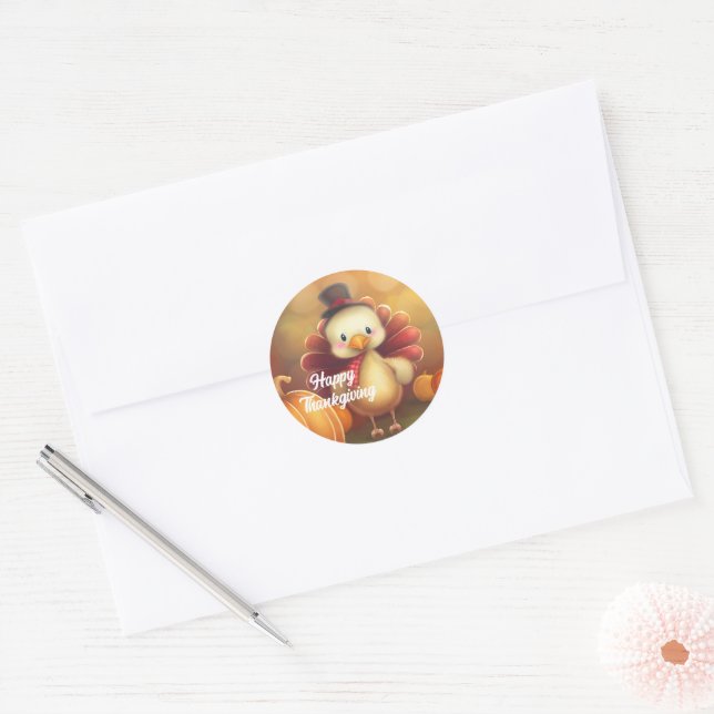 Happy Thanksgiving Cute Turkey Classic Round Sticker (Envelope)