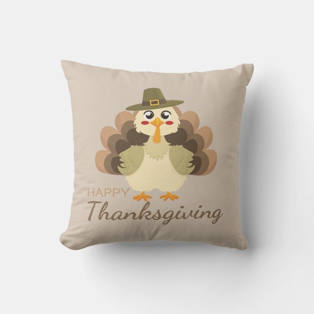 Happy Thanksgiving Cute Turkey Cushion (Front)