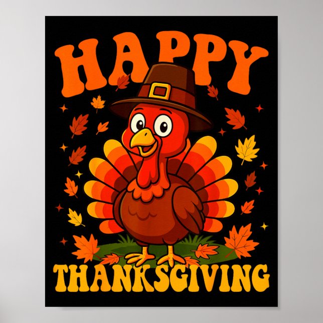 Happy Thanksgiving Cute Turkey Family Dinner Thank Poster (Front)