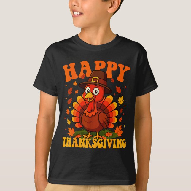 Happy Thanksgiving Cute Turkey Family Dinner Thank T-Shirt (Front)