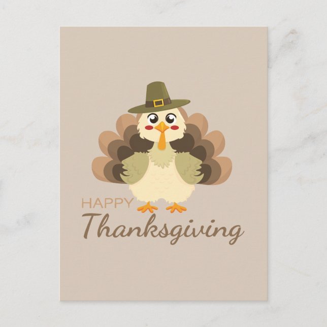 Happy Thanksgiving Cute Turkey Holiday Postcard (Front)